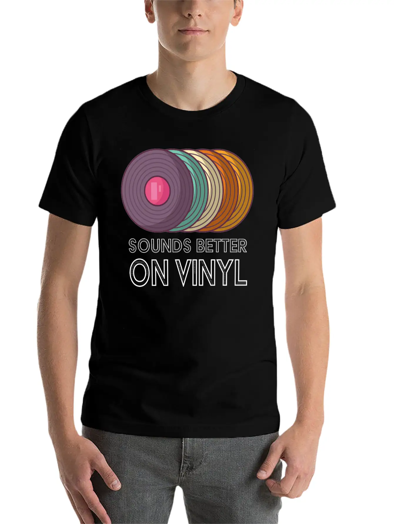 Music Sounds Better On Vinyl Retro Sound Vintage Breathable Soft Cotton T-Shirt – Timeless Casual Look