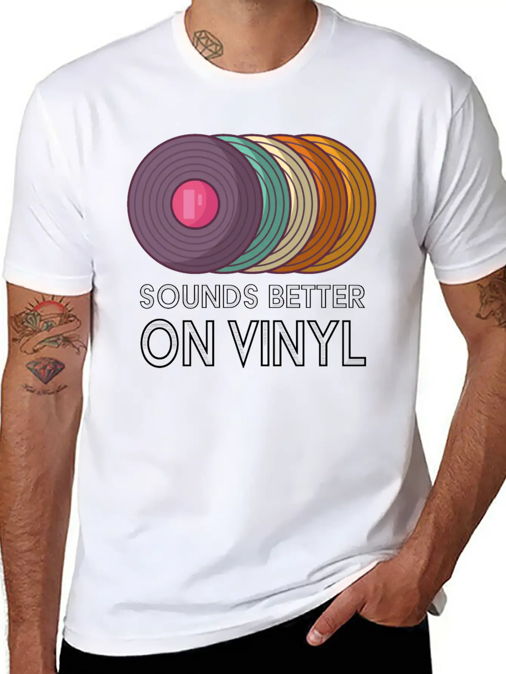 Music Sounds Better On Vinyl Retro Sound Vintage Breathable Soft Cotton T-Shirt – Timeless Casual Look