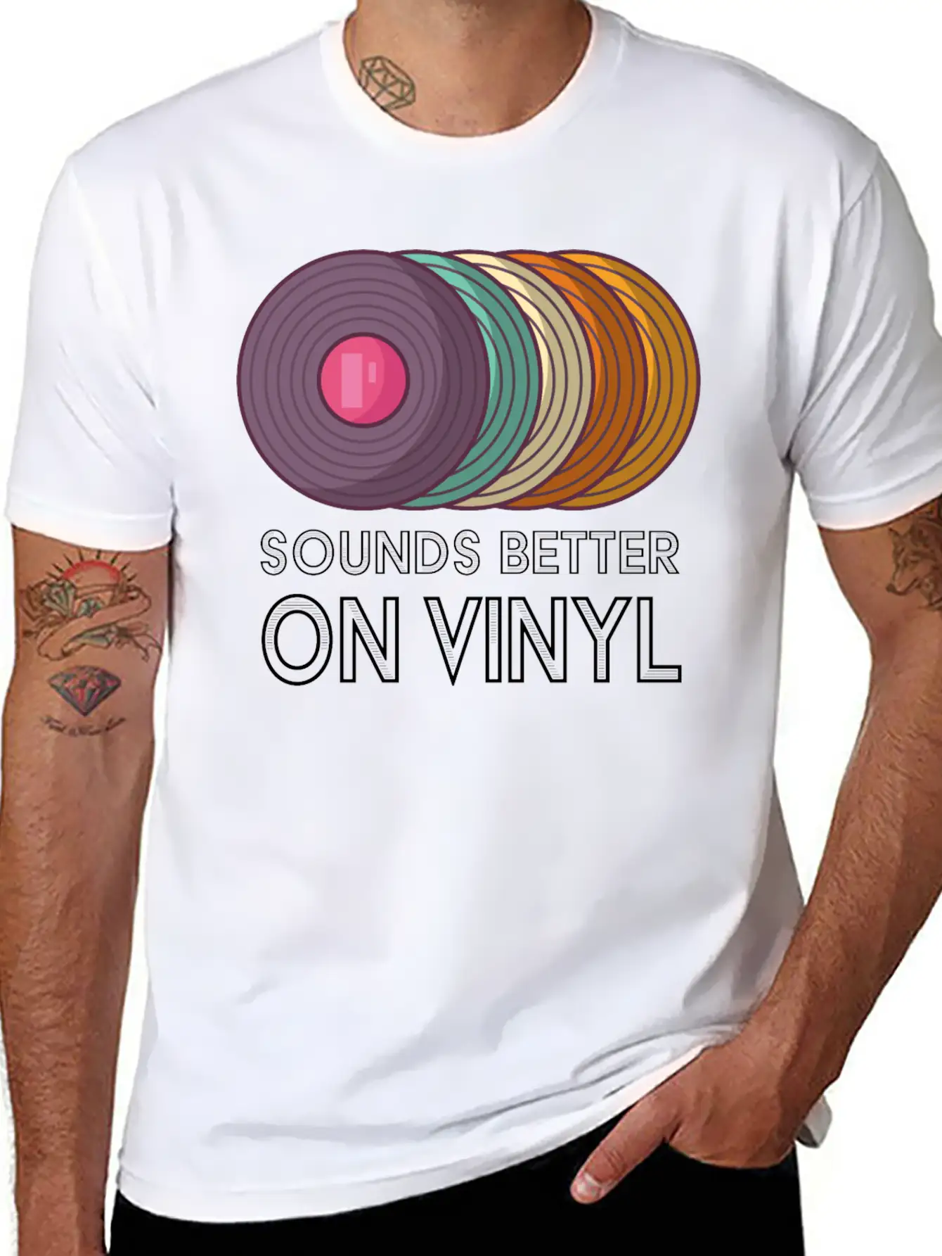 Music Sounds Better On Vinyl Retro Sound Vintage Breathable Soft Cotton T-Shirt – Timeless Casual Look