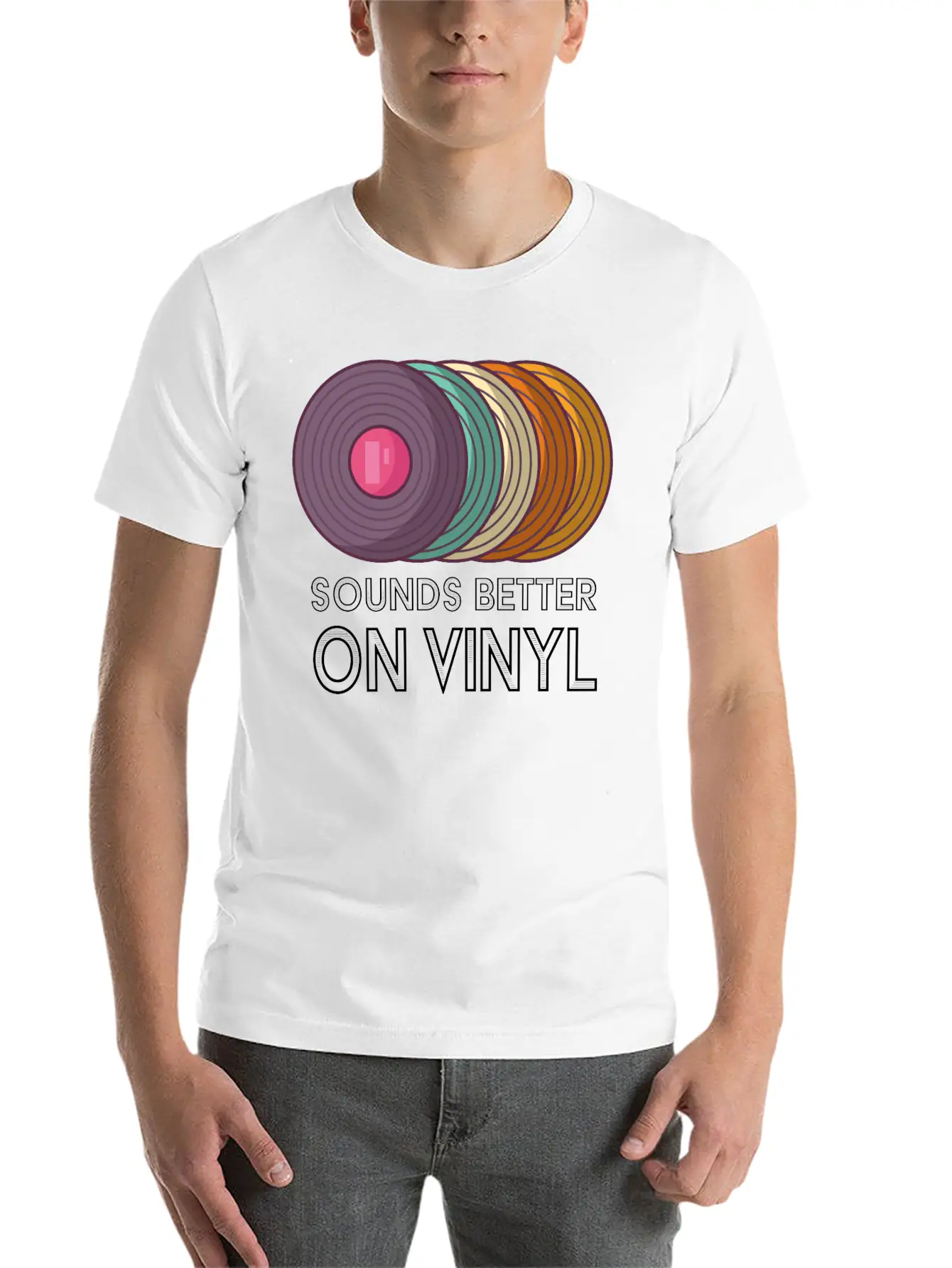 Music Sounds Better On Vinyl Retro Sound Vintage Breathable Soft Cotton T-Shirt – Timeless Casual Look