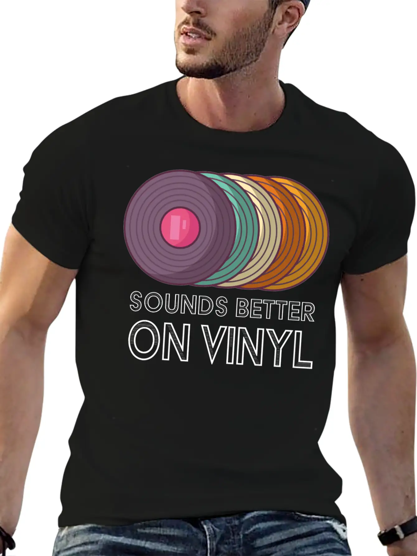 Music Sounds Better On Vinyl Retro Sound Vintage Breathable Soft Cotton T-Shirt – Timeless Casual Look