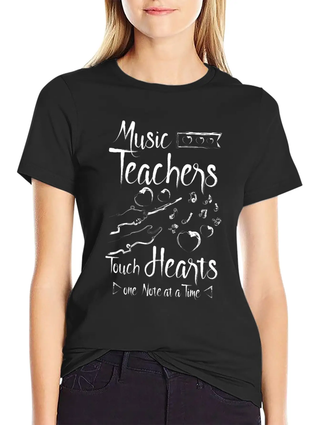 Music Teachers Touch Hearts One Note At A Time Breathable Graphic T-Shirt – Perfect For Casual Days
