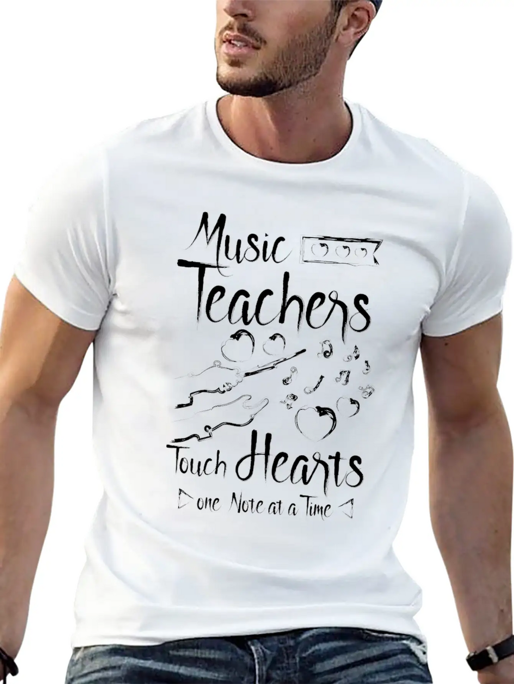 Music Teachers Touch Hearts One Note At A Time Breathable Graphic T-Shirt – Perfect For Casual Days