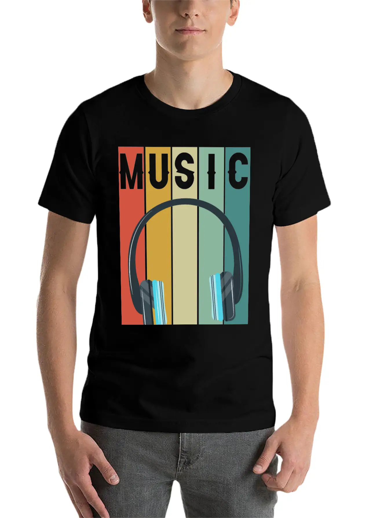 Music Vintage Shirt With Headphone For Music Lover Breathable Soft Cotton T-Shirt – Timeless Casual Look