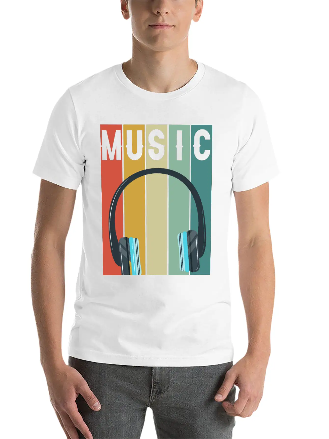 Music Vintage Shirt With Headphone For Music Lover Breathable Soft Cotton T-Shirt – Timeless Casual Look