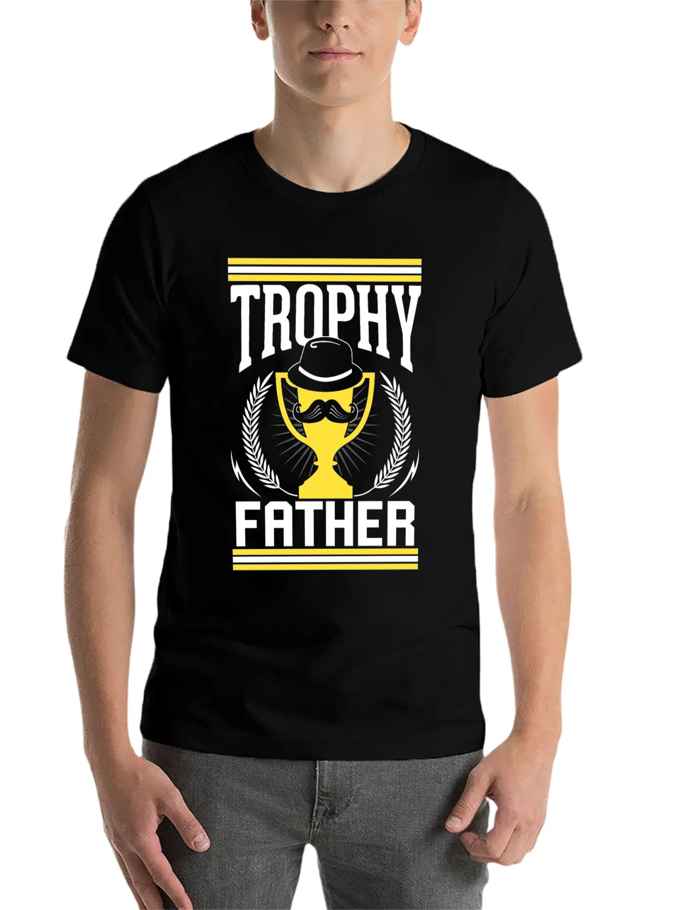 Mustache Trophy Father Award Best Dad Bearded Breathable Soft Cotton T-Shirt – Timeless Casual Look