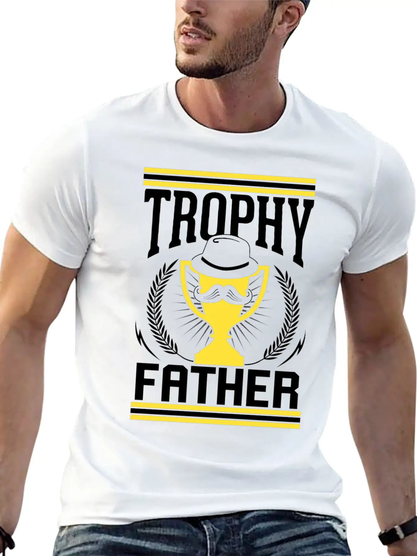 Mustache Trophy Father Award Best Dad Bearded Breathable Soft Cotton T-Shirt – Timeless Casual Look