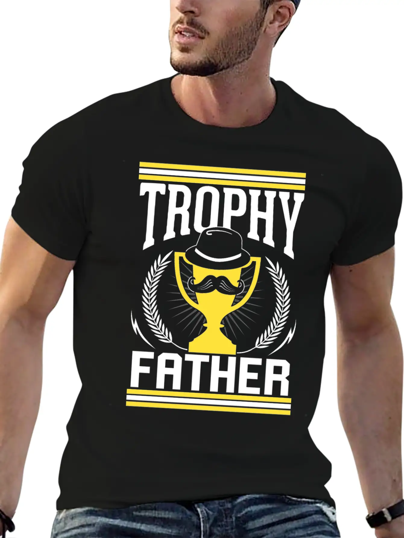 Mustache Trophy Father Award Best Dad Bearded Breathable Soft Cotton T-Shirt – Timeless Casual Look