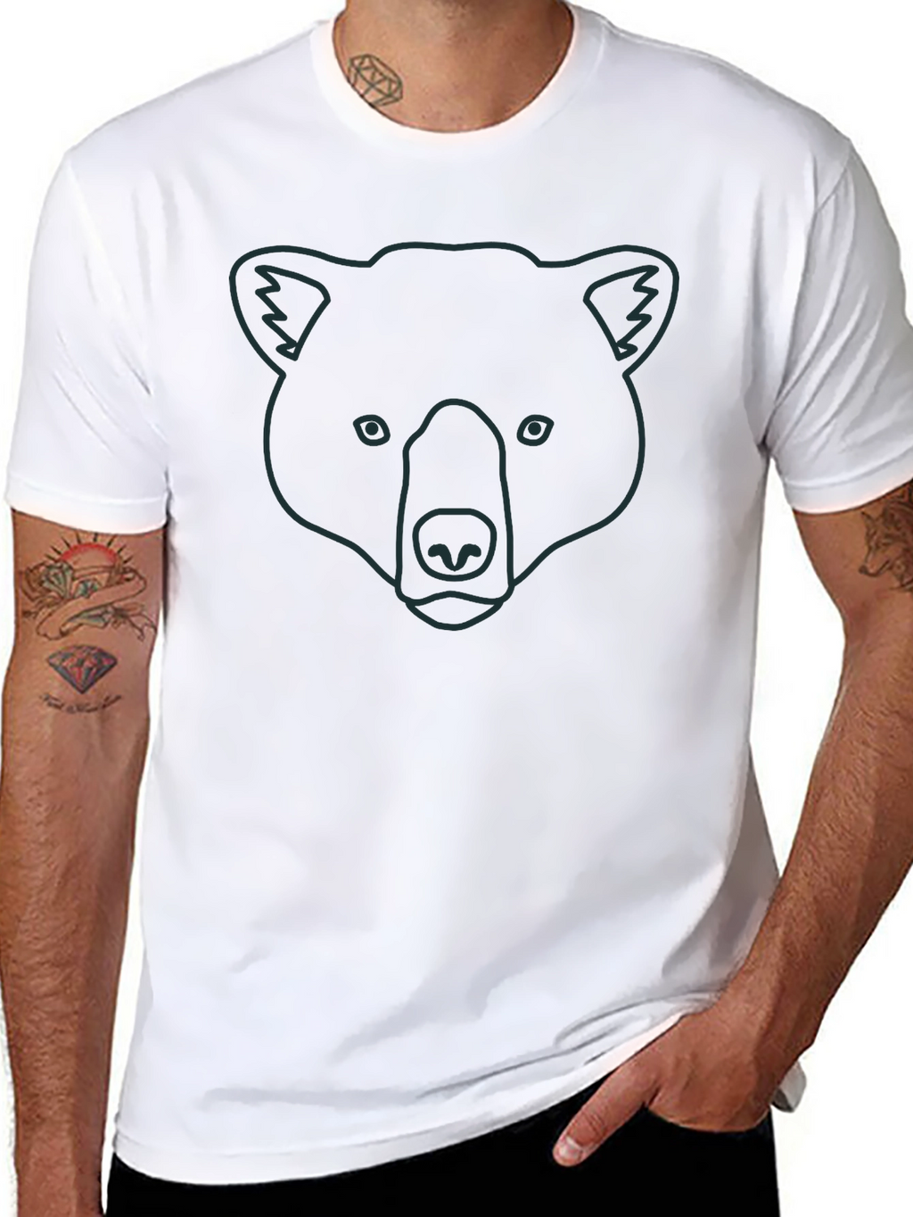 Bear Outline Graphic Tee - Unisex Black Cotton T-Shirt