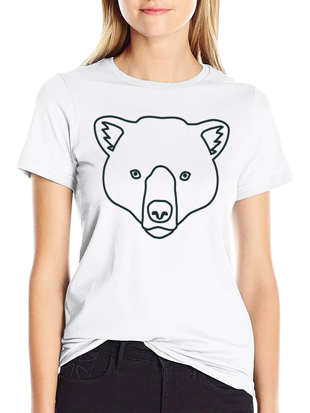 Bear Outline Graphic Tee - Unisex Black Cotton T-Shirt