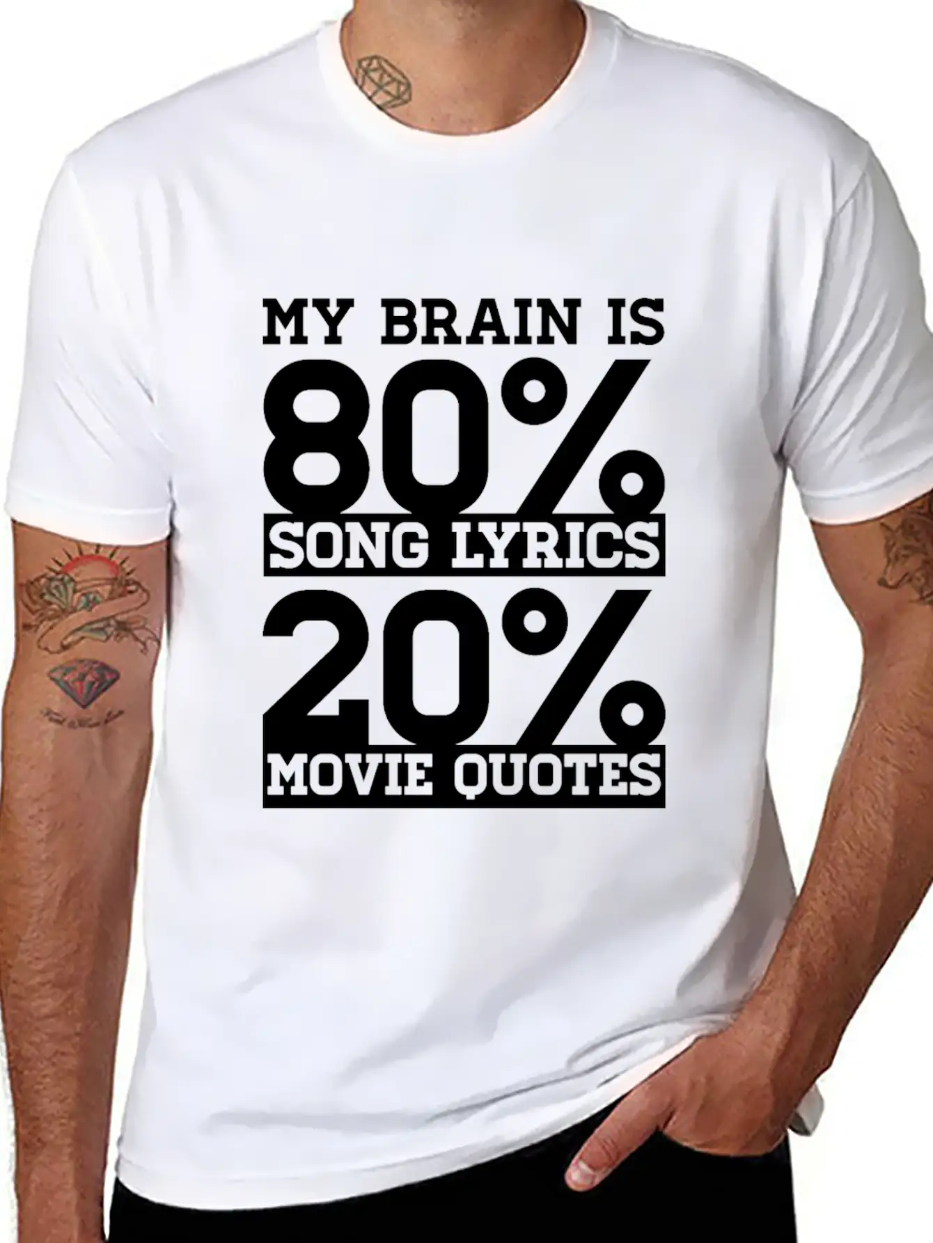 My Brain Is 80% Song Lyrics 20% Movie Quotes Gift Relaxed Everyday Tee – Lightweight And Durable Cotton