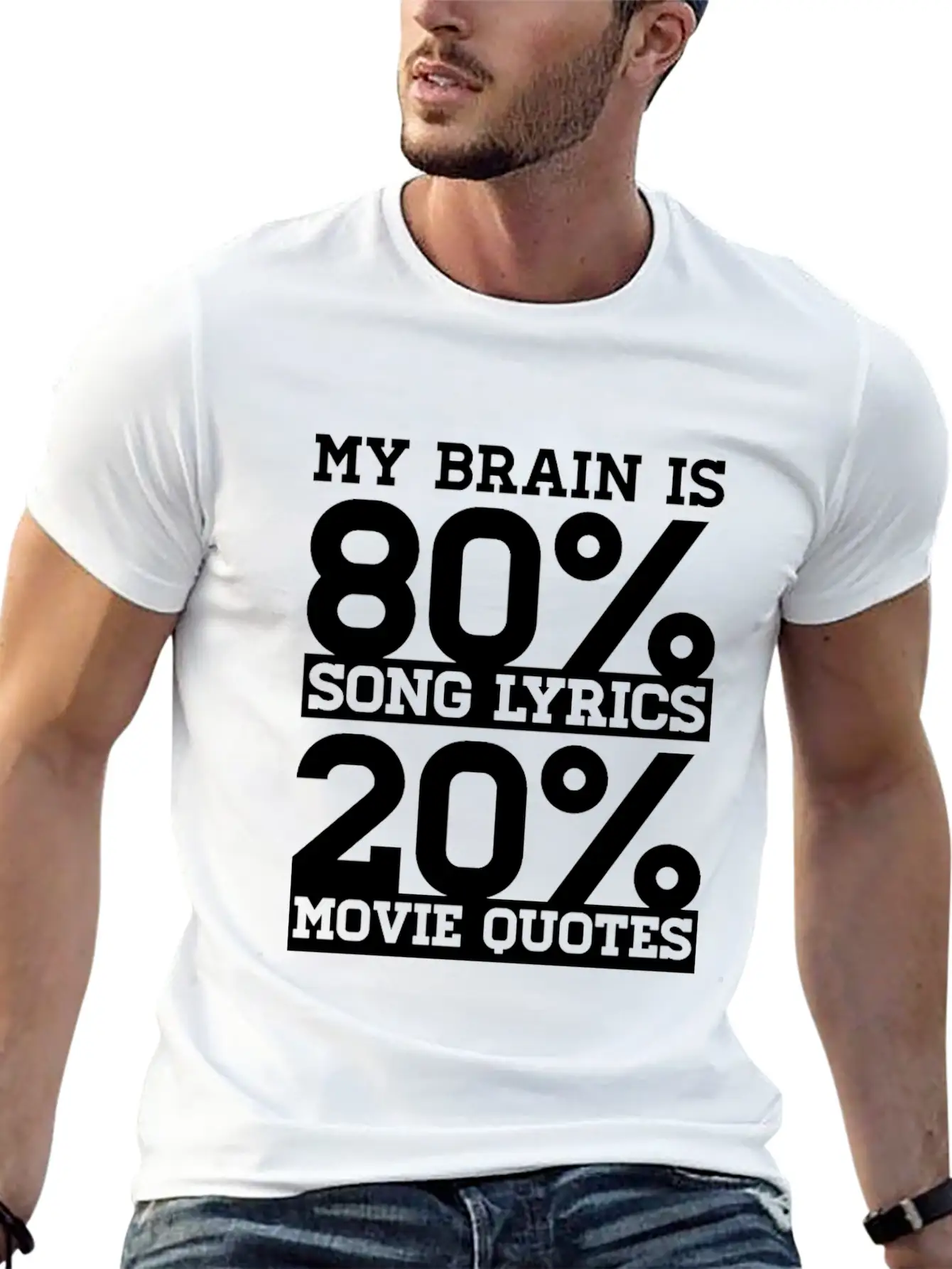My Brain Is 80% Song Lyrics 20% Movie Quotes Gift Relaxed Everyday Tee – Lightweight And Durable Cotton
