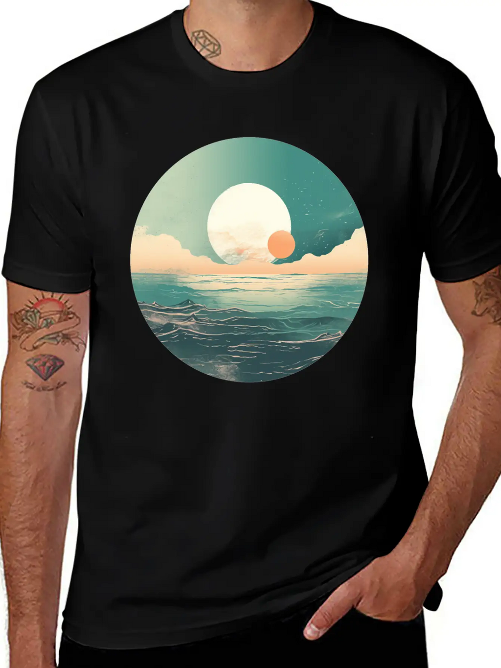 Mystical Deep See Moon Tides And Clouds Basic Graphic T-Shirt – Daily Comfort In Soft Cotton