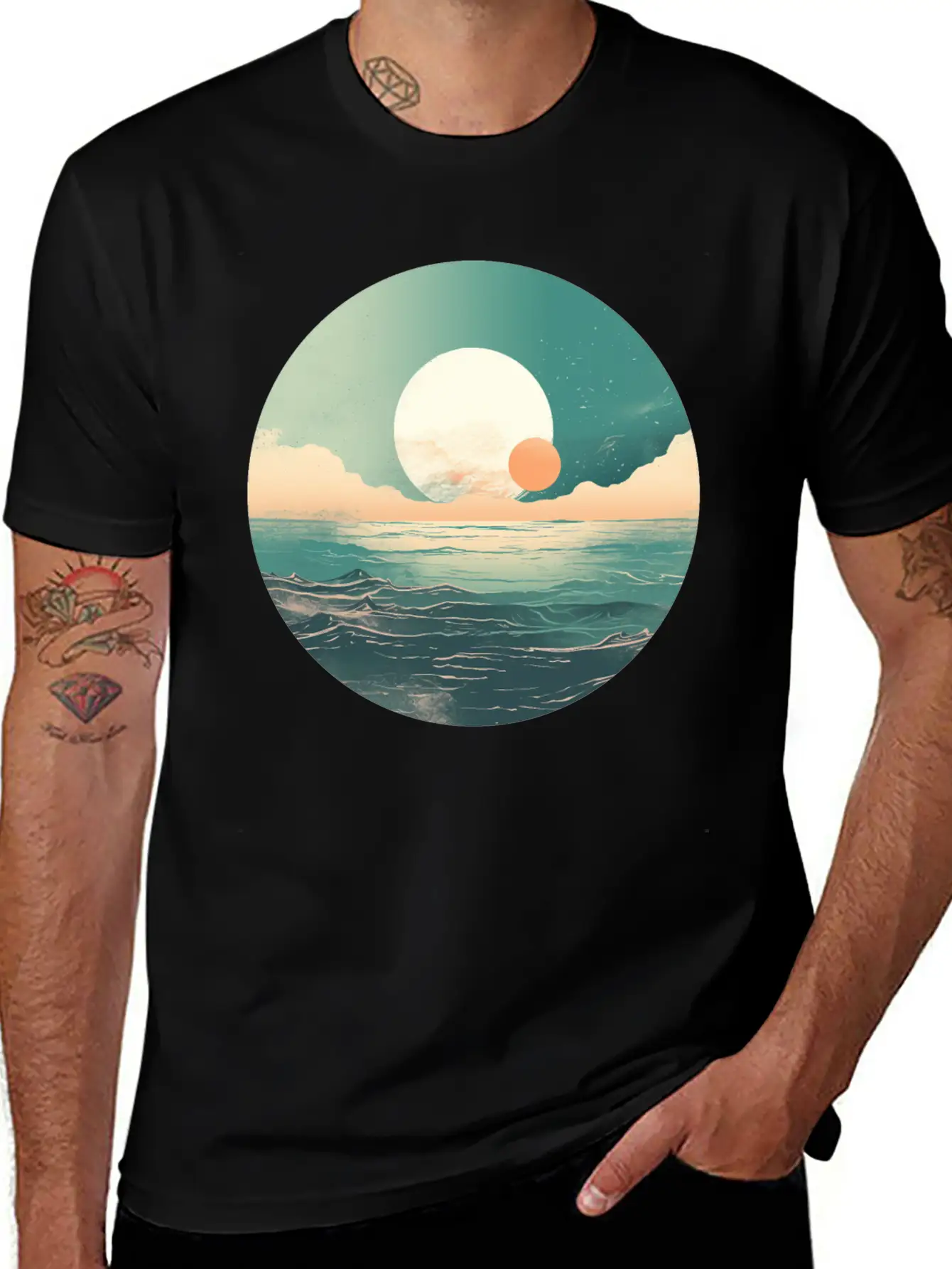 Mystical Deep See Moon Tides And Clouds Basic Graphic T-Shirt – Daily Comfort In Soft Cotton