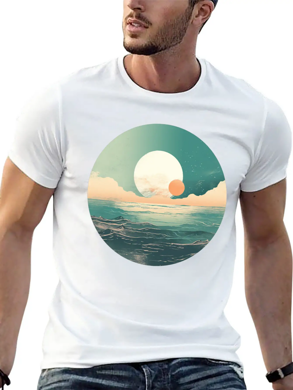 Mystical Deep See Moon Tides And Clouds Basic Graphic T-Shirt – Daily Comfort In Soft Cotton