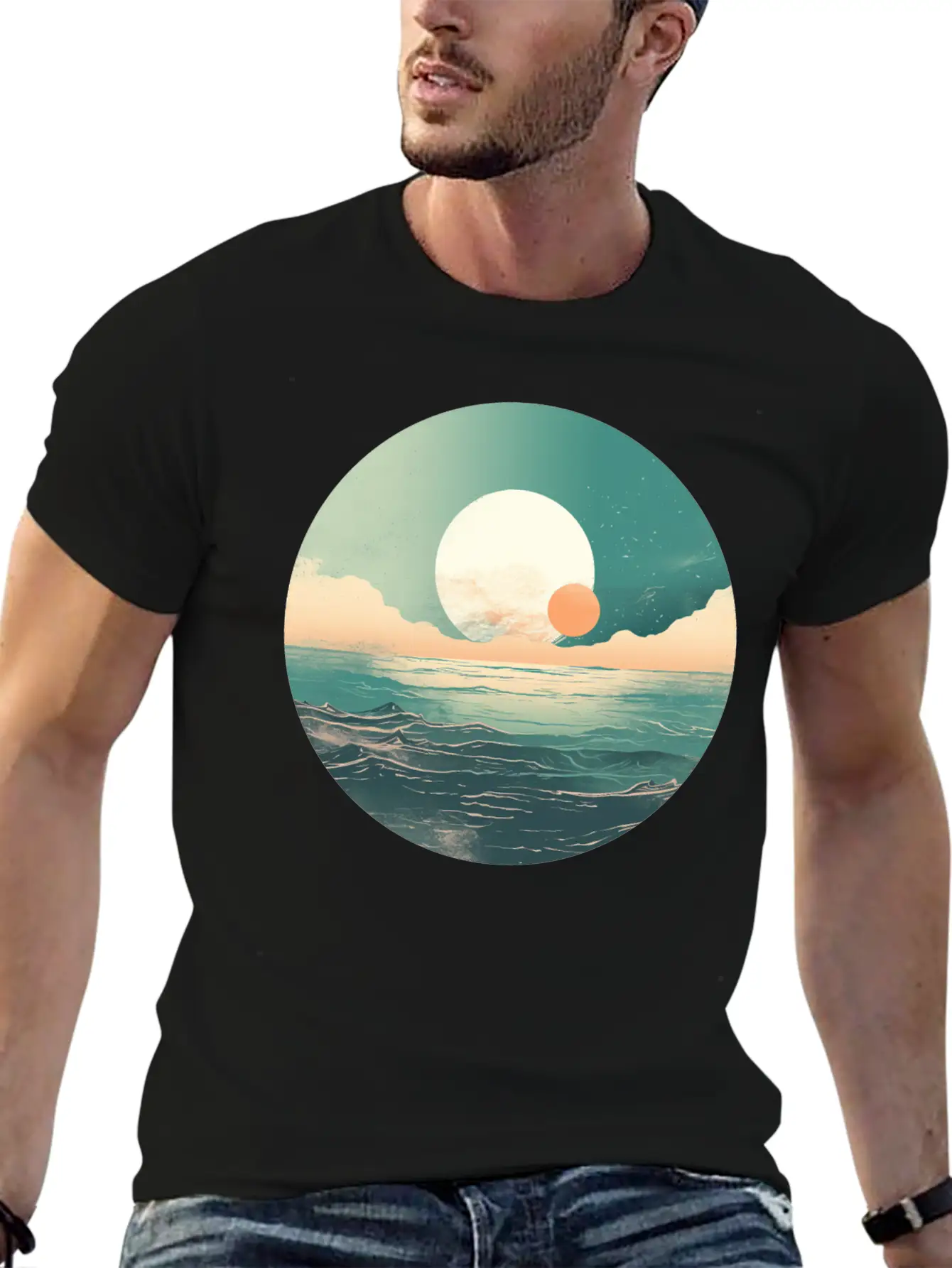 Mystical Deep See Moon Tides And Clouds Basic Graphic T-Shirt – Daily Comfort In Soft Cotton