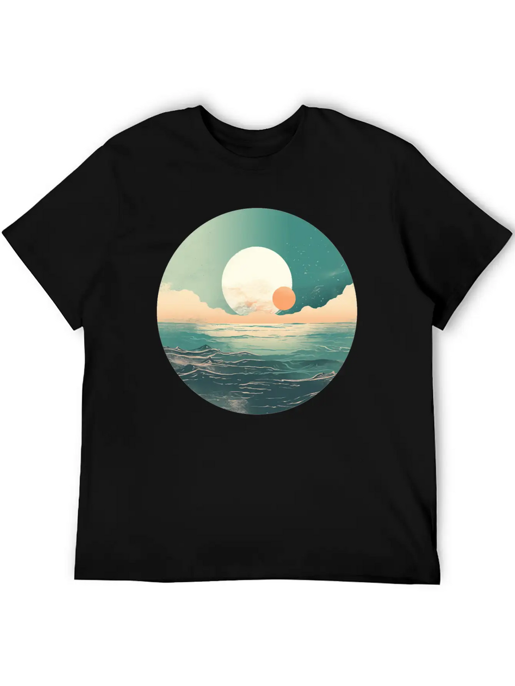 Mystical Deep See Moon Tides And Clouds Basic Graphic T-Shirt – Daily Comfort In Soft Cotton