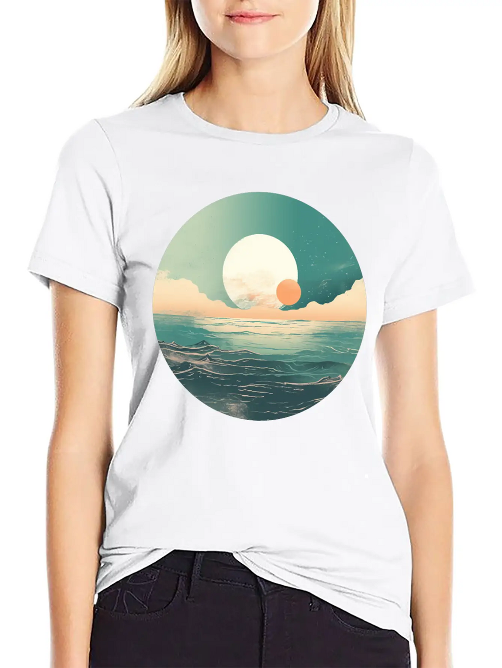 Mystical Deep See Moon Tides And Clouds Basic Graphic T-Shirt – Daily Comfort In Soft Cotton