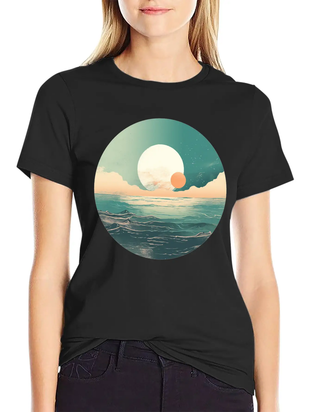 Mystical Deep See Moon Tides And Clouds Basic Graphic T-Shirt – Daily Comfort In Soft Cotton