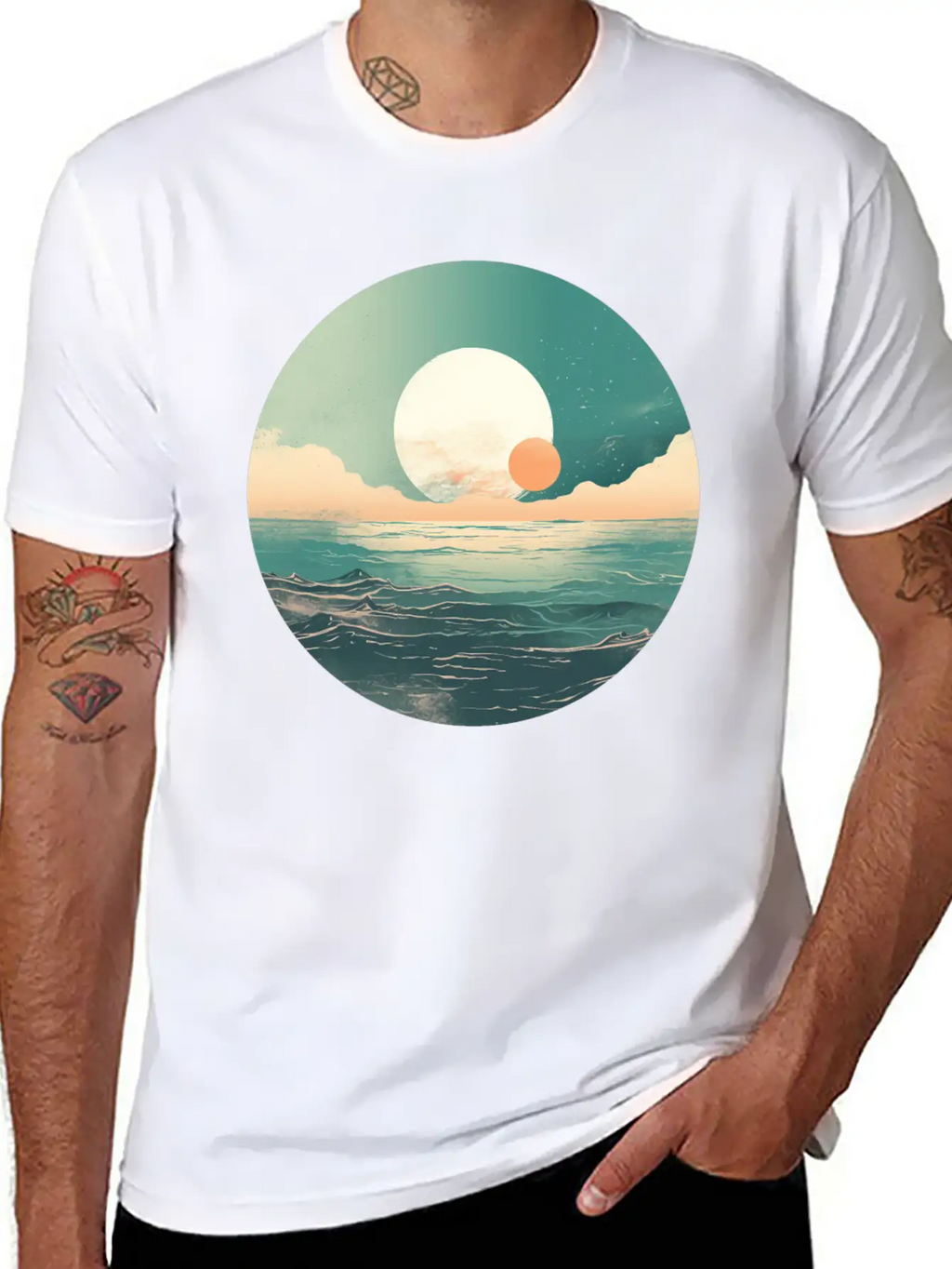 Mystical Deep See Moon Tides And Clouds Basic Graphic T-Shirt – Daily Comfort In Soft Cotton