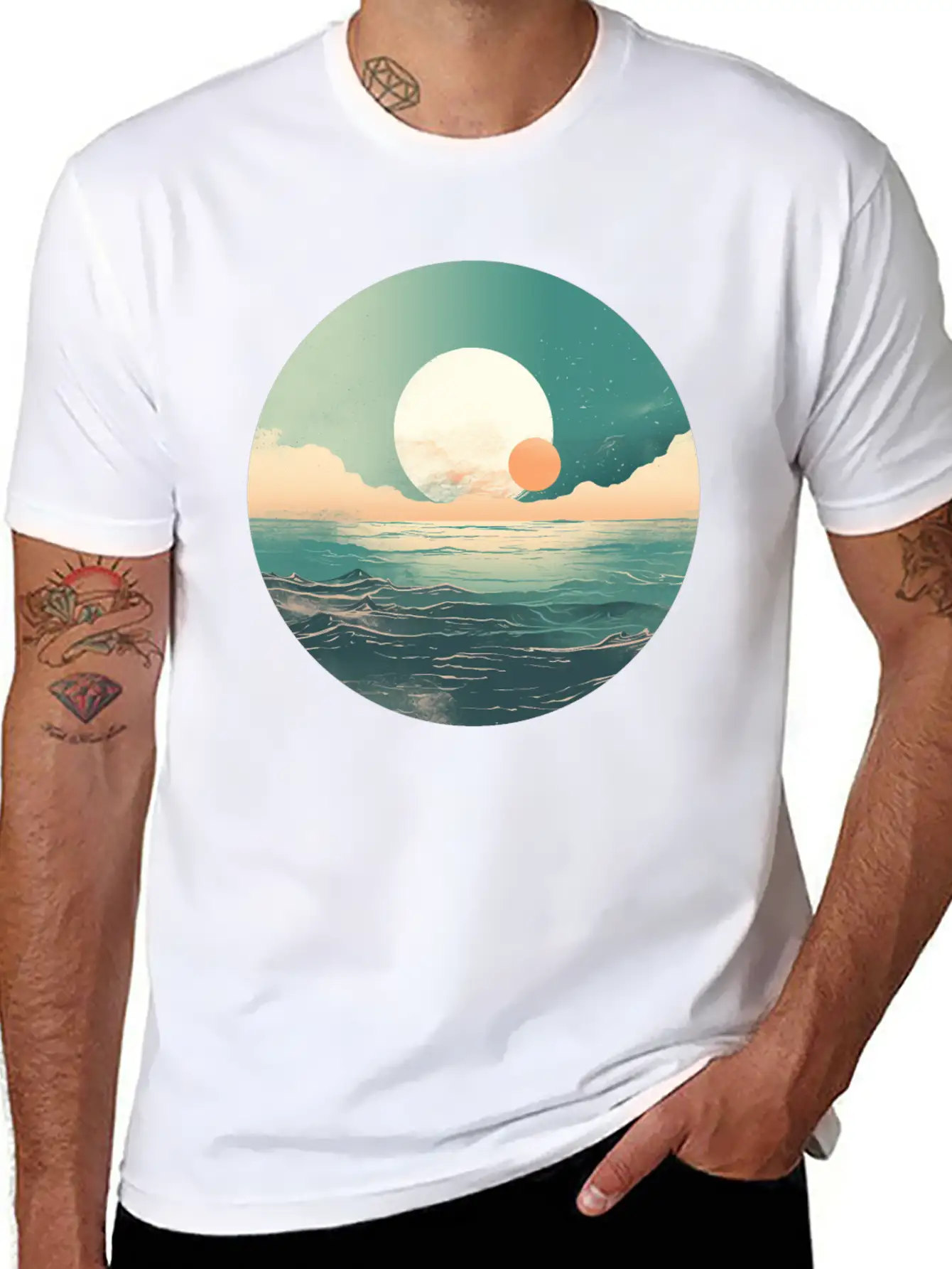 Mystical Deep See Moon Tides And Clouds Basic Graphic T-Shirt – Daily Comfort In Soft Cotton