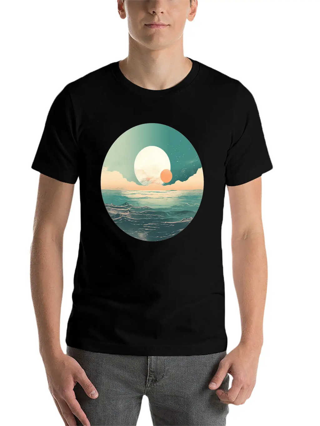 Mystical Deep See Moon Tides And Clouds Basic Graphic T-Shirt – Daily Comfort In Soft Cotton