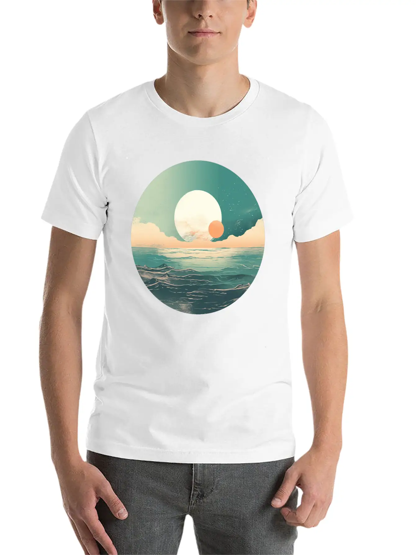 Mystical Deep See Moon Tides And Clouds Basic Graphic T-Shirt – Daily Comfort In Soft Cotton