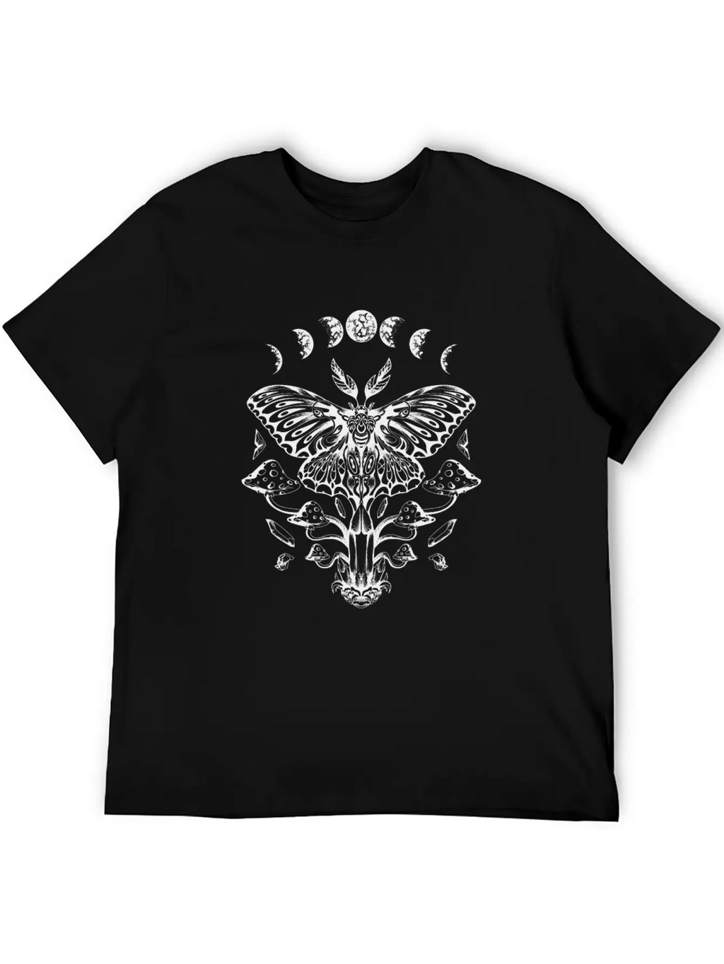 Mystical Luna Moth And Mushrooms With Moon Phases Timeless Short Sleeve Tee – Comfy And Minimalist Design