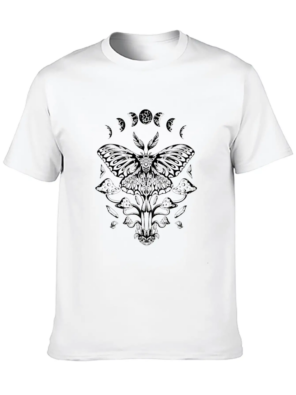 Mystical Luna Moth And Mushrooms With Moon Phases Timeless Short Sleeve Tee – Comfy And Minimalist Design