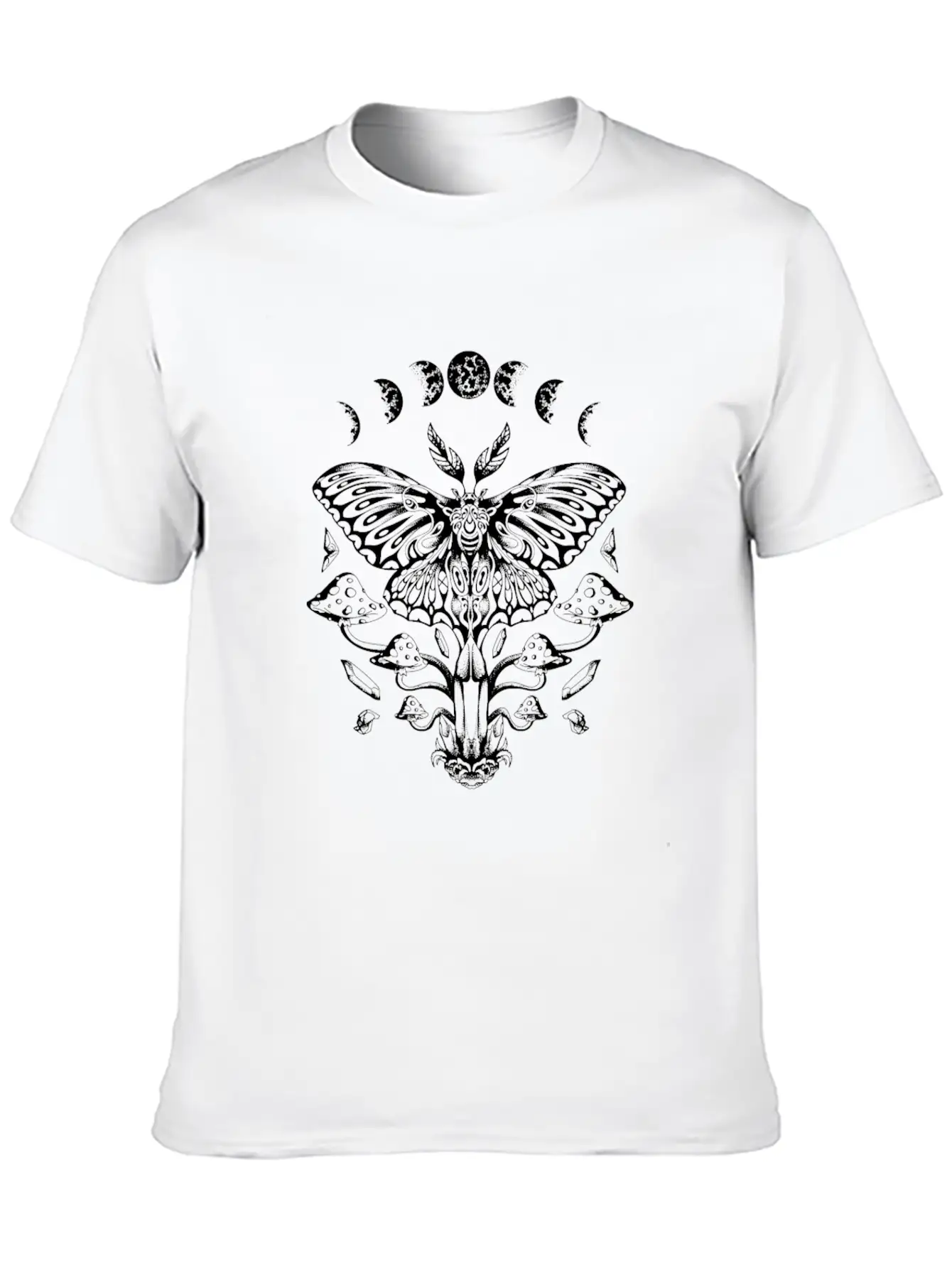 Mystical Luna Moth And Mushrooms With Moon Phases Timeless Short Sleeve Tee – Comfy And Minimalist Design