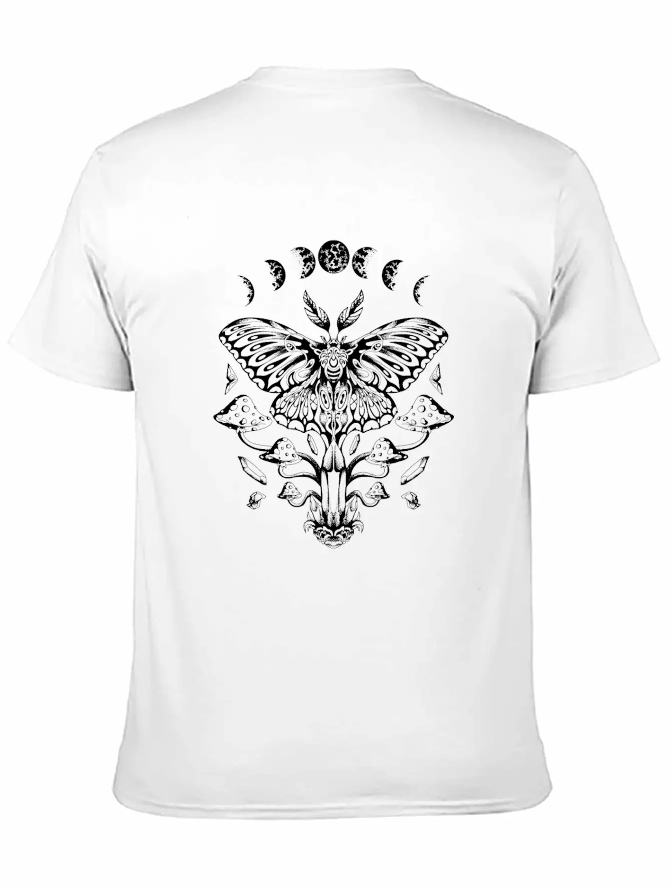 Mystical Luna Moth And Mushrooms With Moon Phases Timeless Short Sleeve Tee – Comfy And Minimalist Design