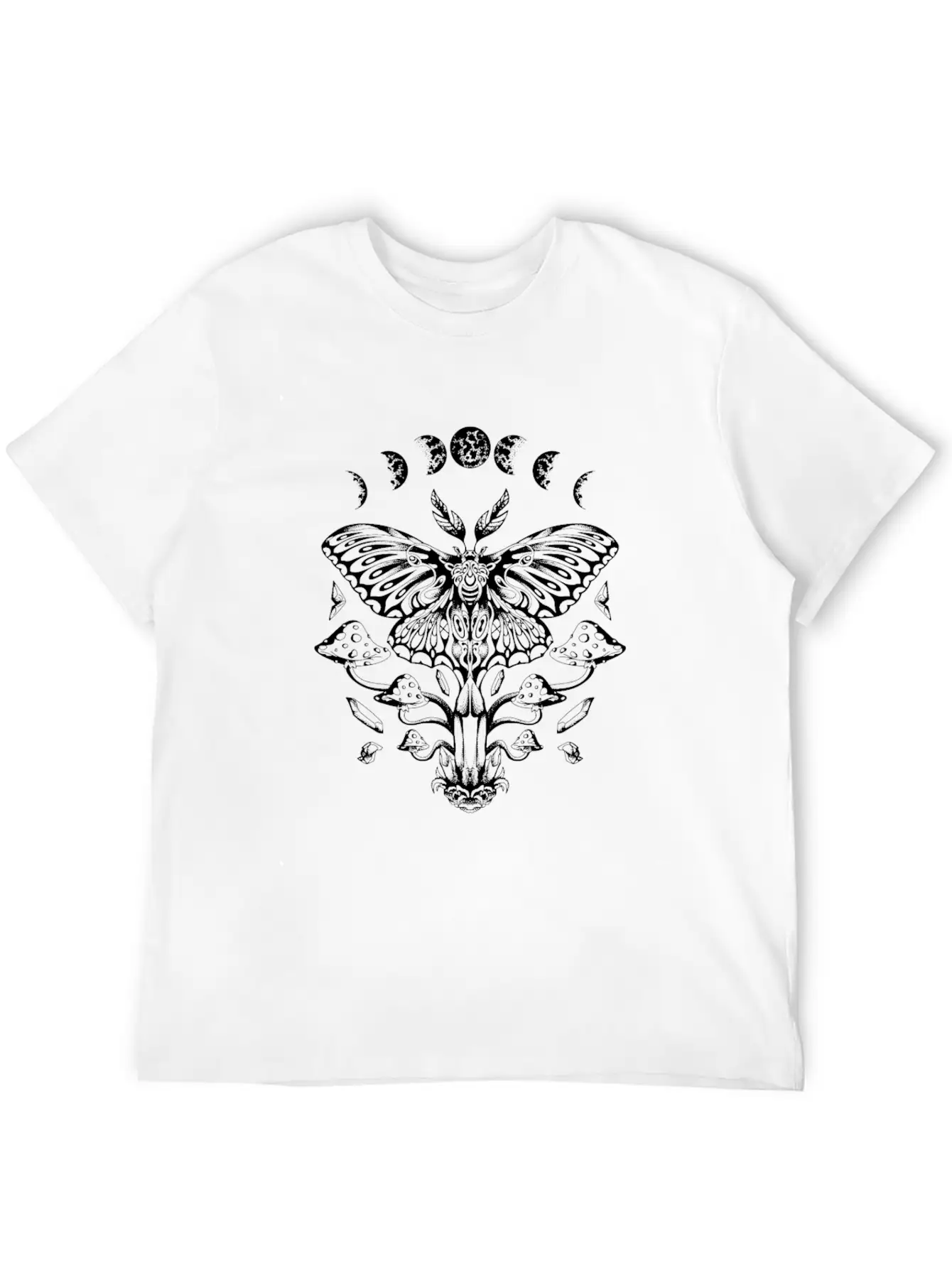 Mystical Luna Moth And Mushrooms With Moon Phases Timeless Short Sleeve Tee – Comfy And Minimalist Design