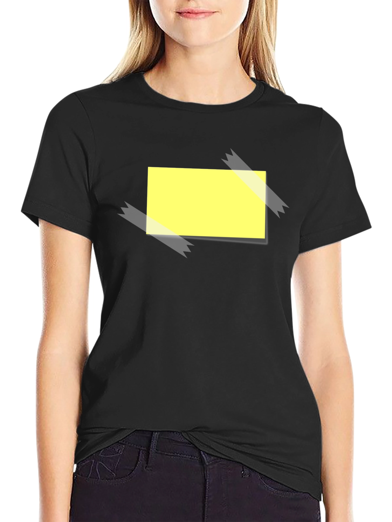 Mens Black T-Shirt with Yellow Sticky Note Design