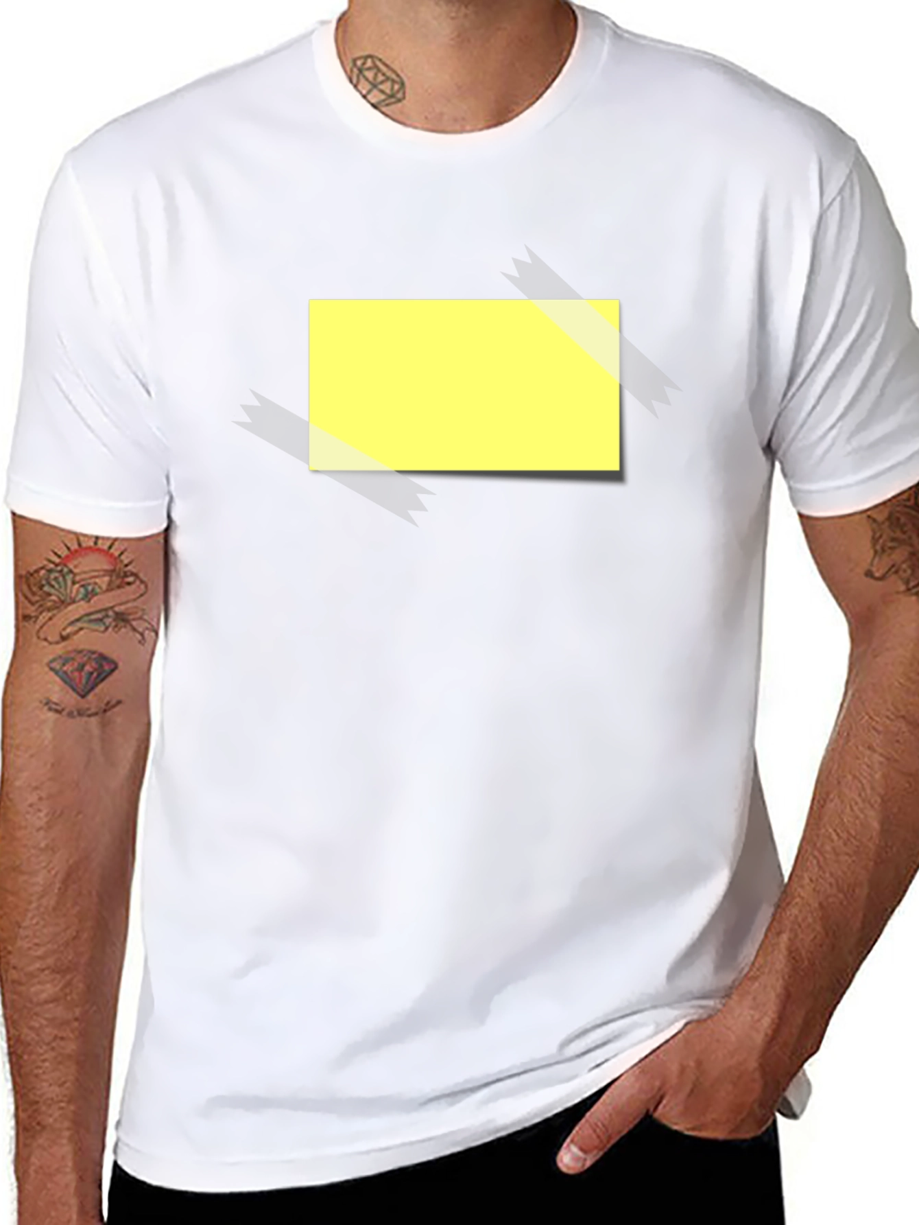 Mens Black T-Shirt with Yellow Sticky Note Design