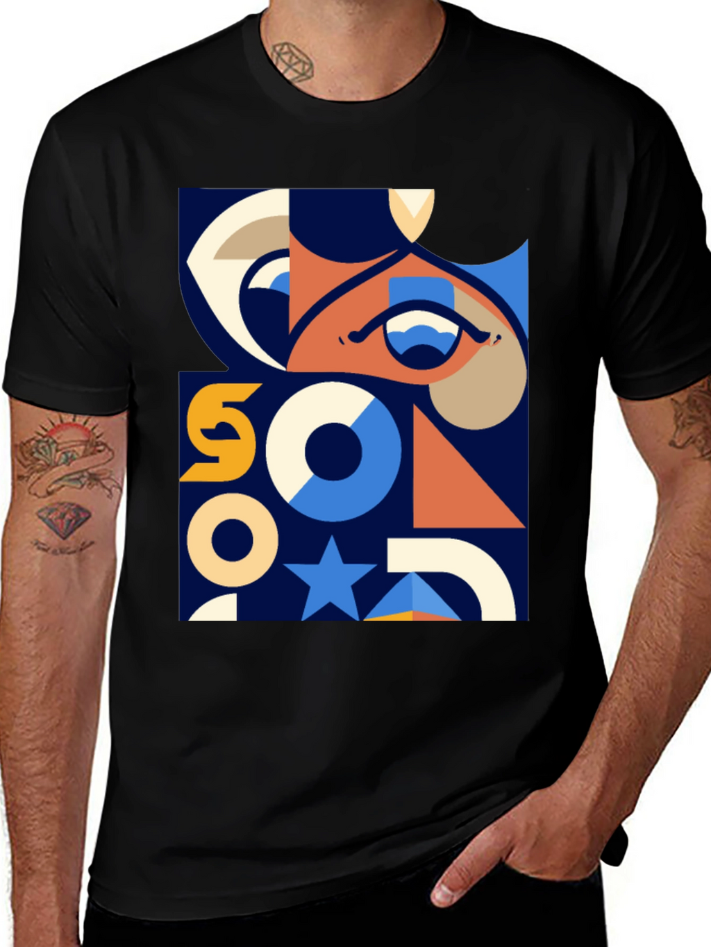 Geometric Graphic Print T-Shirt - Modern Art Tee