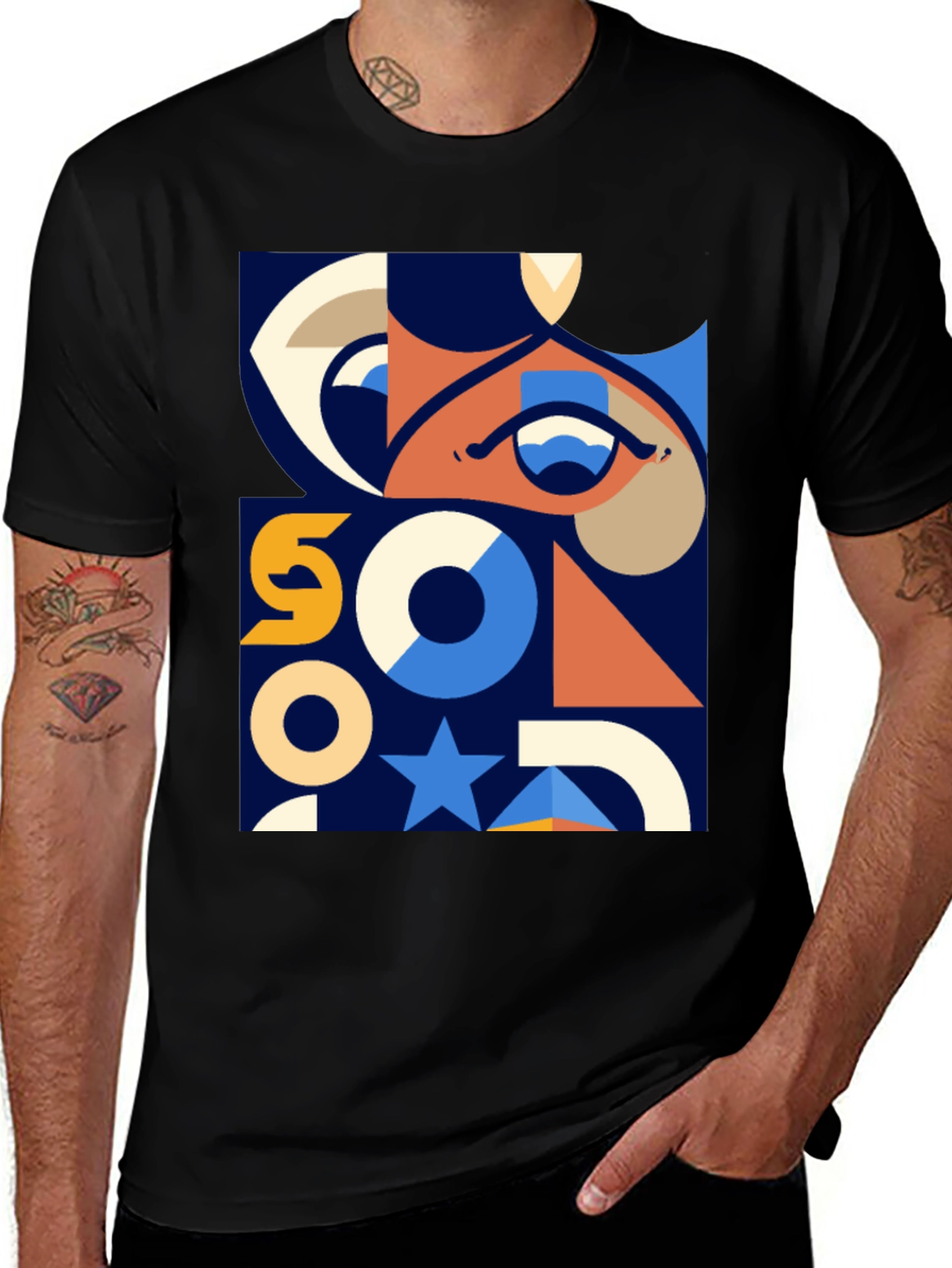 Geometric Graphic Print T-Shirt - Modern Art Tee