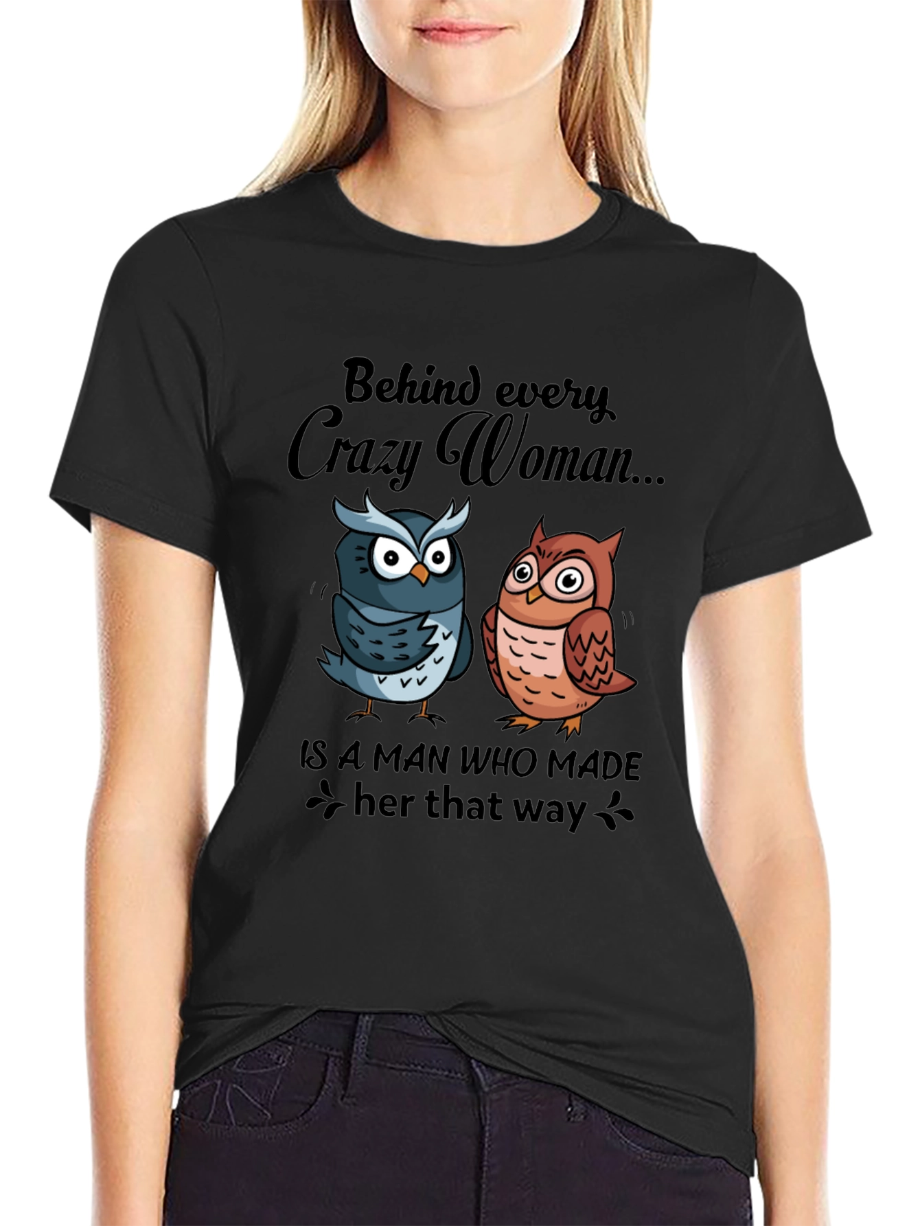 Crazy Woman Owl Graphic Tee