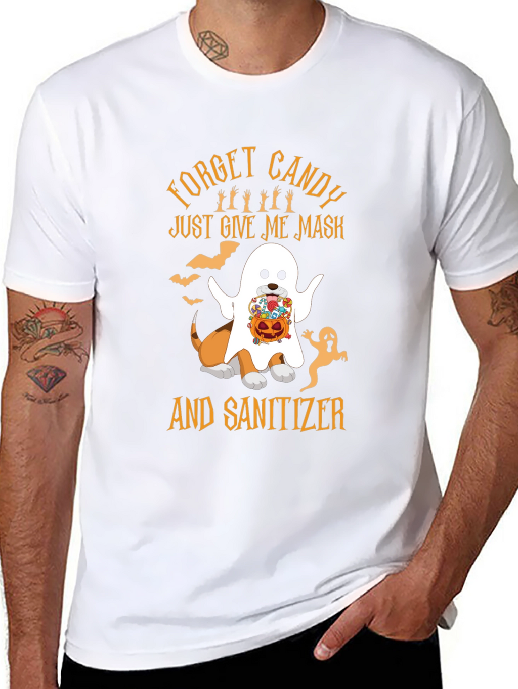 Halloween Dog Ghost T-Shirt: Mask & Sanitizer