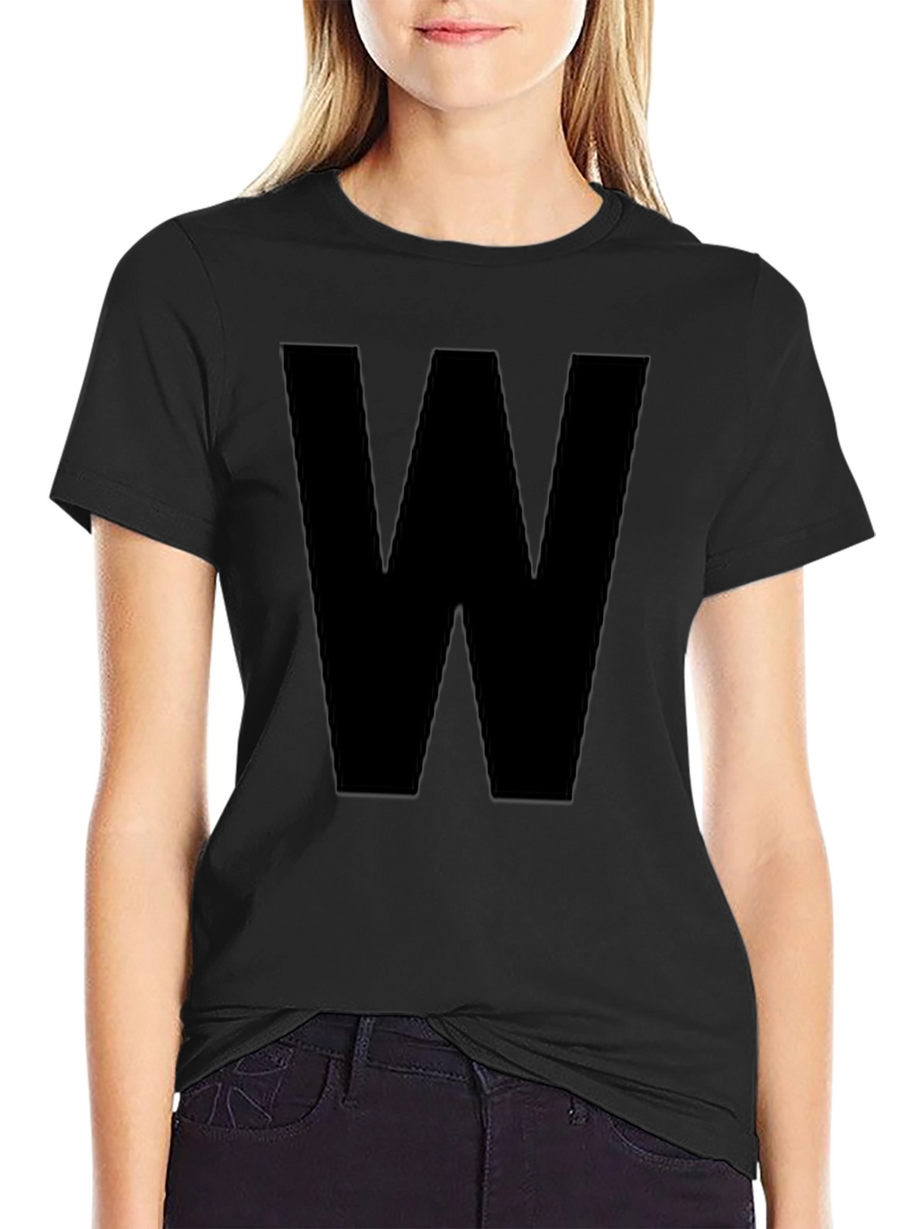Bold Initial Tee - Black Letter W Graphic T-Shirt