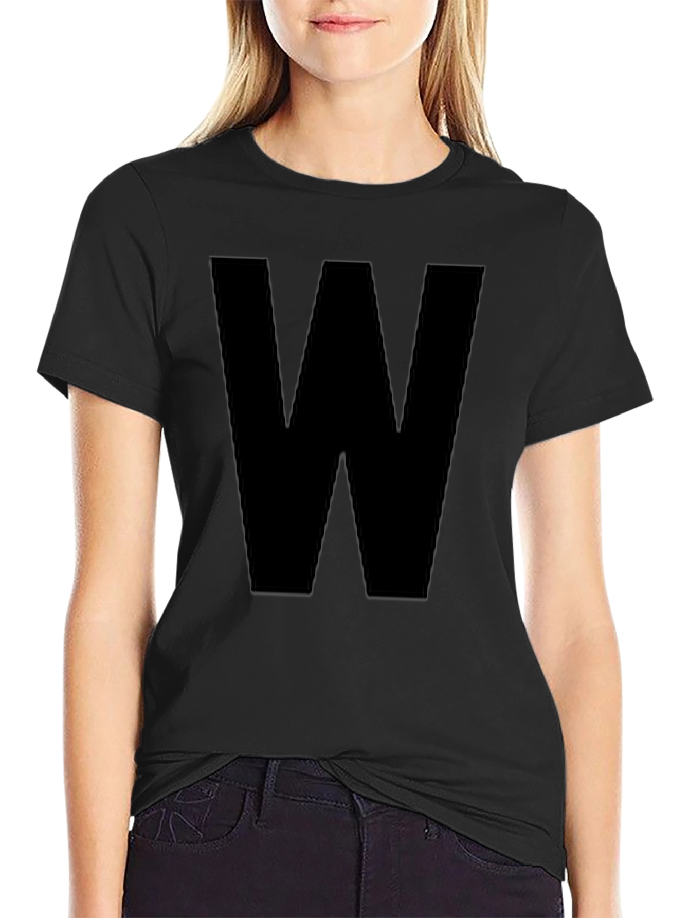 Bold Initial Tee - Black Letter W Graphic T-Shirt