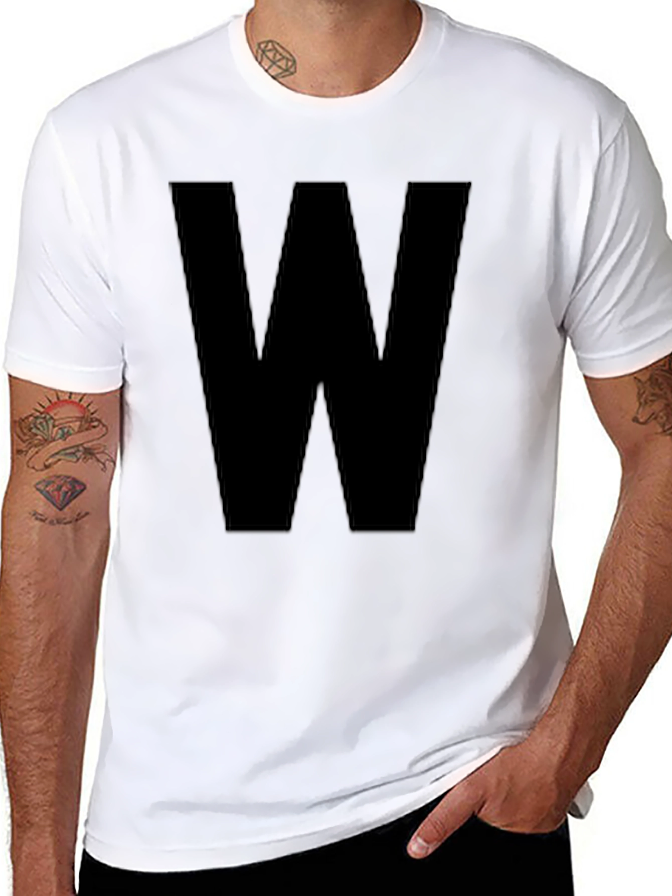 Bold Initial Tee - Black Letter W Graphic T-Shirt