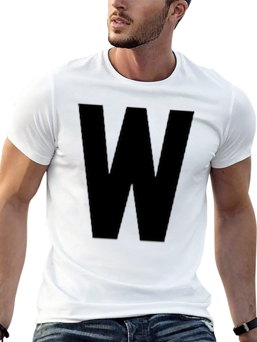 Bold Initial Tee - Black Letter W Graphic T-Shirt