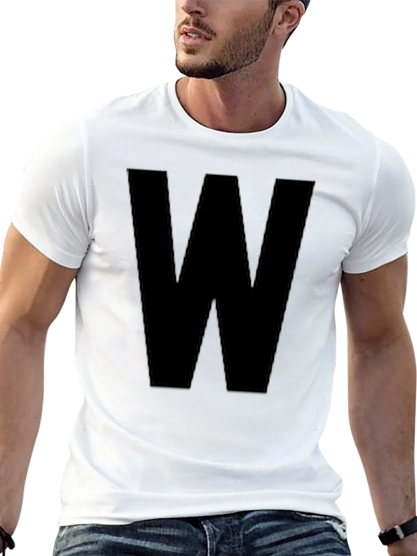 Bold Initial Tee - Black Letter W Graphic T-Shirt