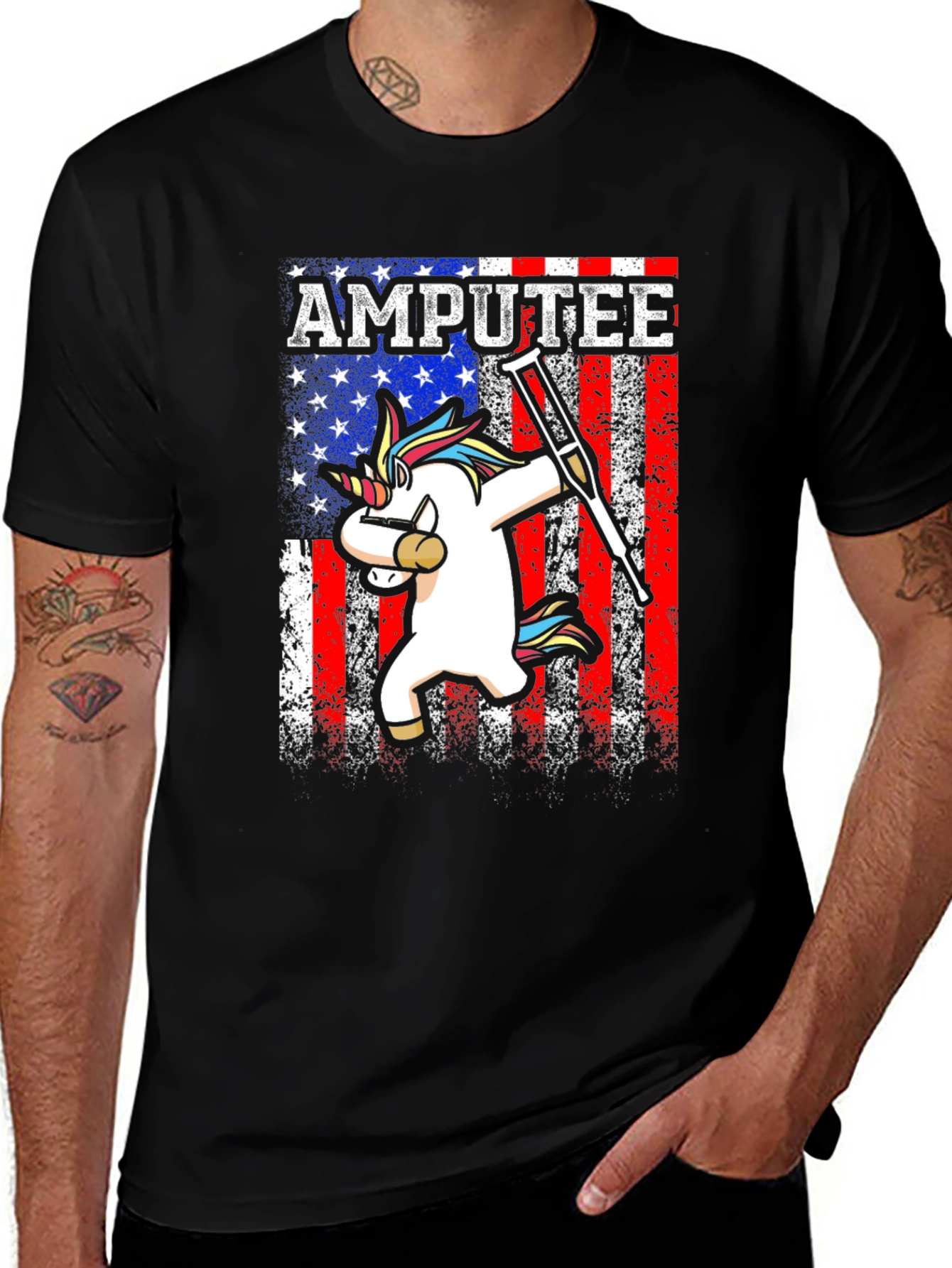 Amputee Unicorn USA Flag T-Shirt