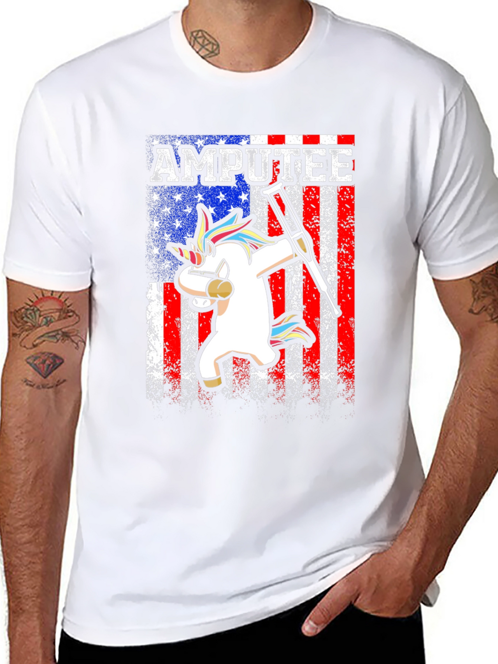 Amputee Unicorn USA Flag T-Shirt