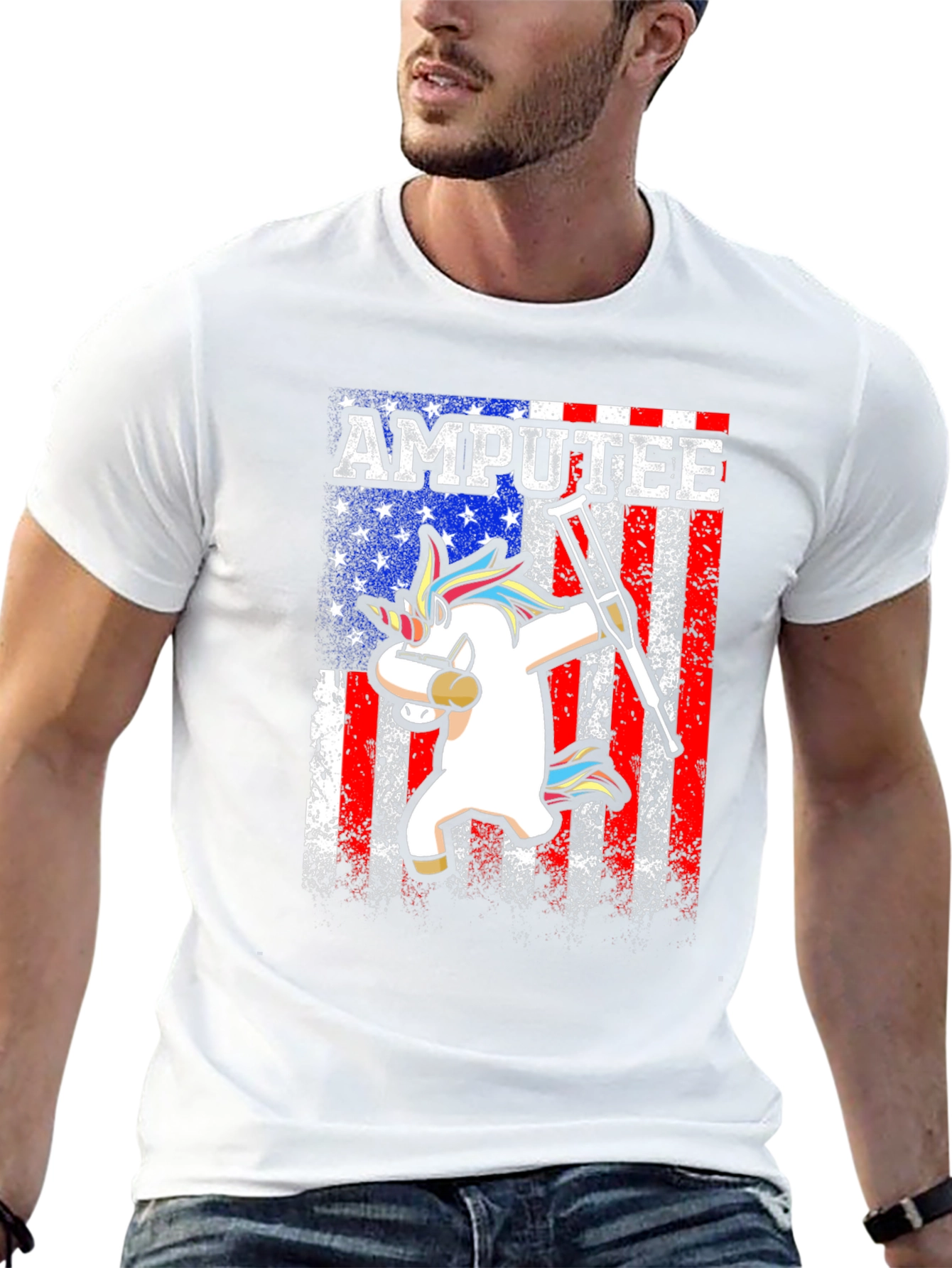 Amputee Unicorn USA Flag T-Shirt