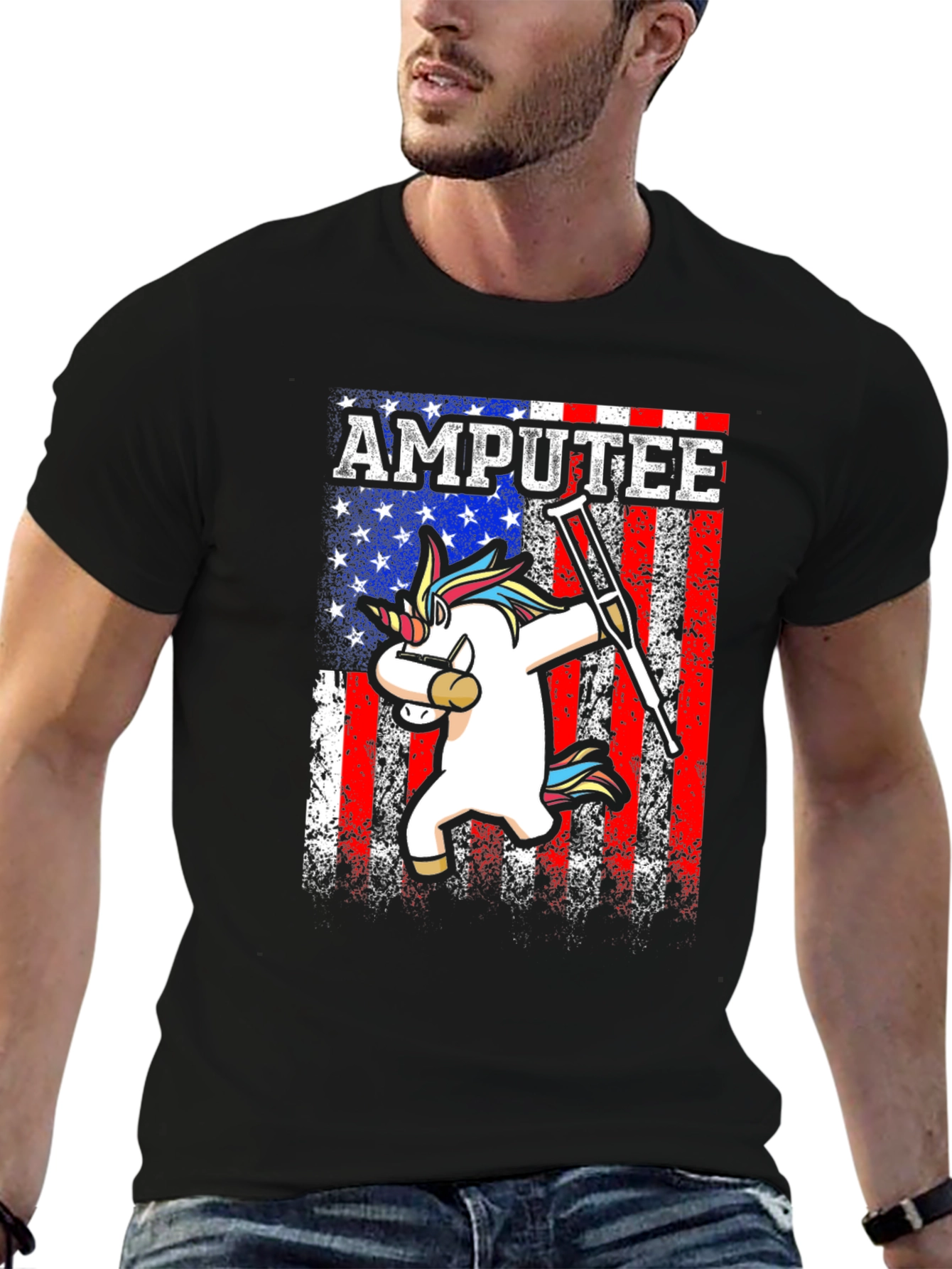 Amputee Unicorn USA Flag T-Shirt