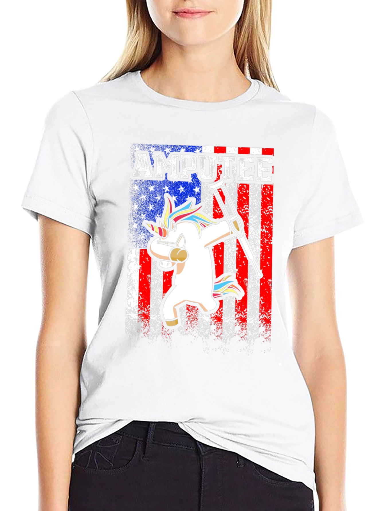 Amputee Unicorn USA Flag T-Shirt