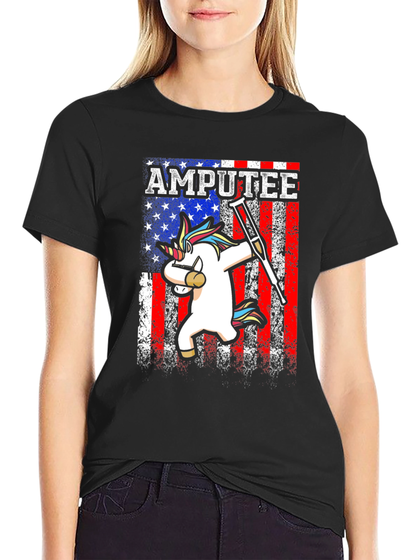 Amputee Unicorn USA Flag T-Shirt