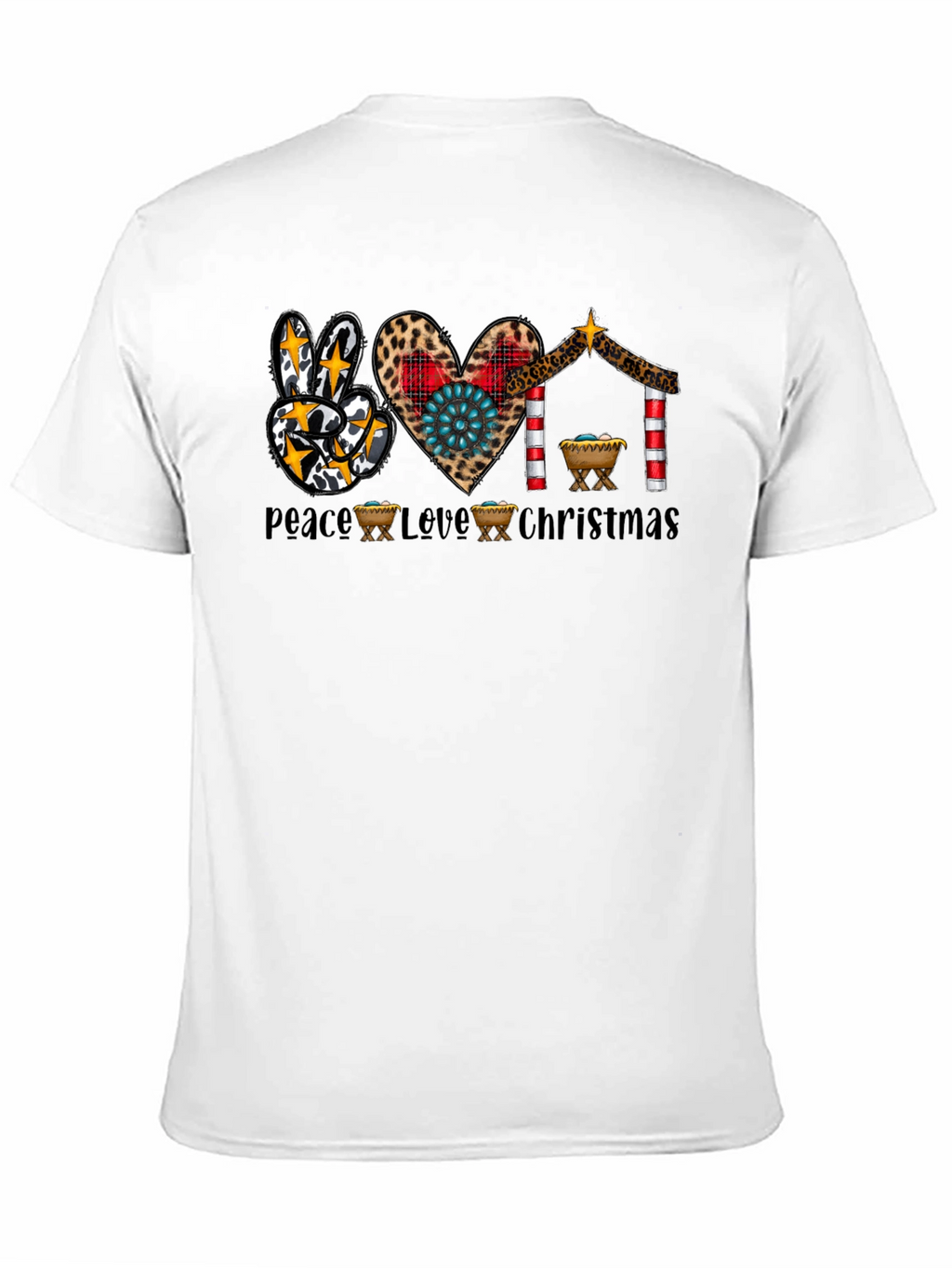 Peace Love Christmas T-Shirt Nativity Leopard Print
